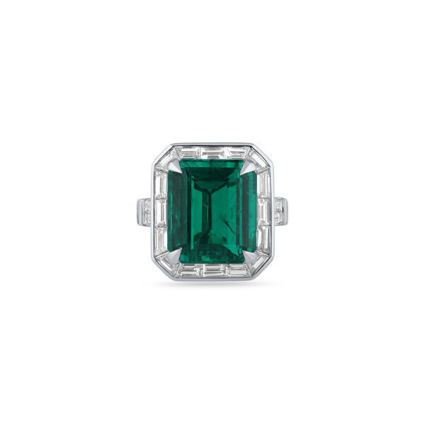 Emerald Octagon-Cut Ring with Diamonds in White Gold